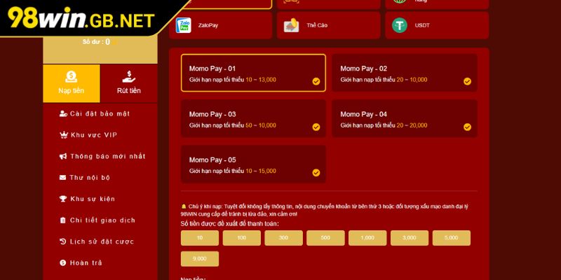 Nạp Rút Tiền 98win 1 Các hình thức Nạp rút tiền 98WIN được ưa chuộng hiện nay